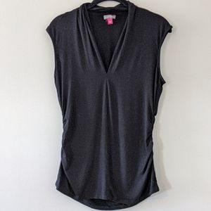 Vince Camuto Black V Neck Sleeveless Top Shirt Ruched Womens Size L